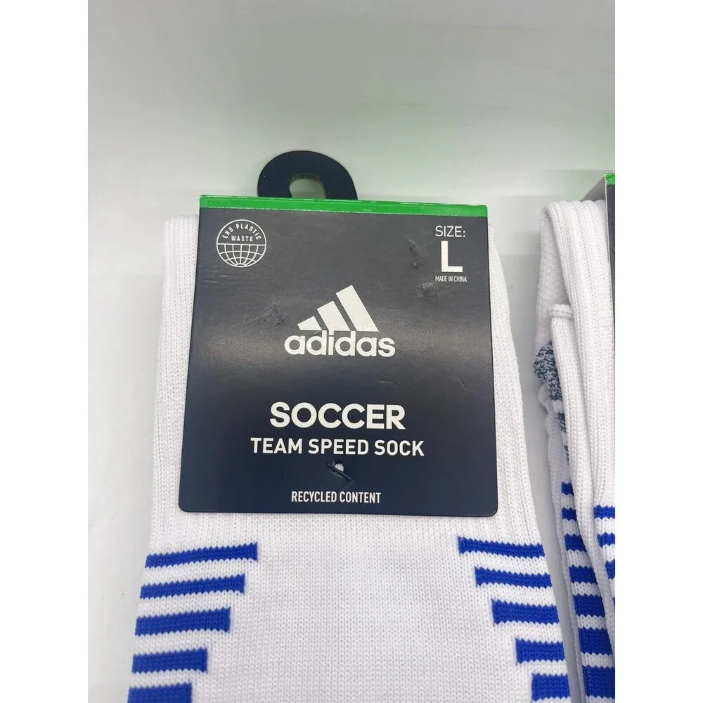 Adidas Lot Of 4 Team Speed Soccer Socks White/Blue Adult Large Unisex NWT